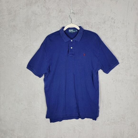 Ralph Lauren Polo Shirt Mens Size Medium Pony Logo‎ Short Sleeve Blue Cotton - Picture 1 of 7